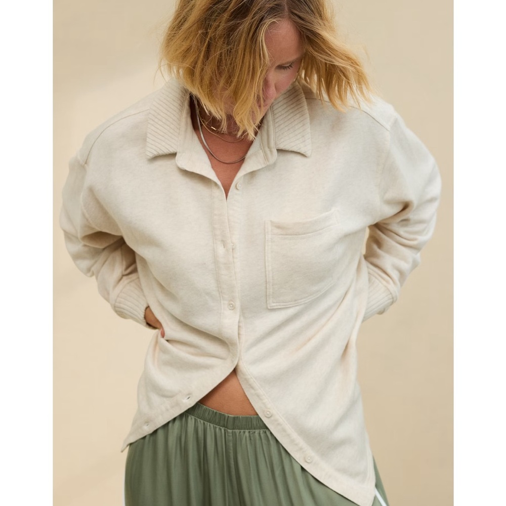 Aerie LumberJane Cream Fleece Oversized Button Down Shirt Size XS - Picture 4 of 8